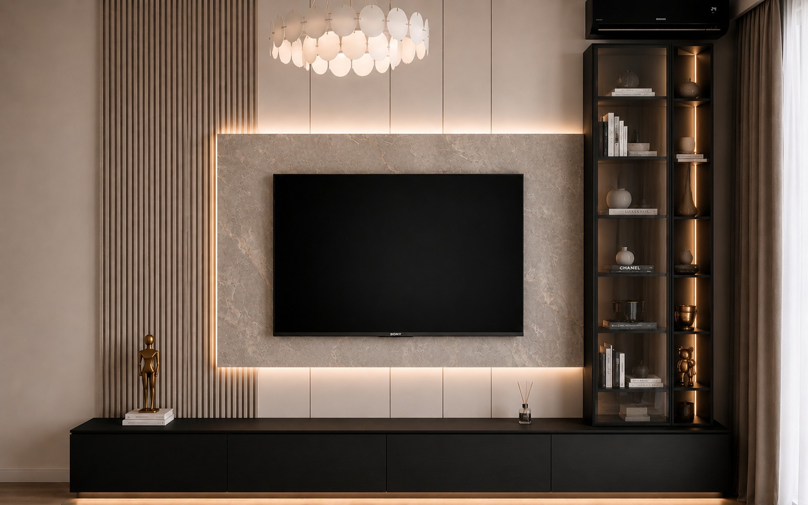 Yaşam Alanı TV duvarı ve dolap detayı